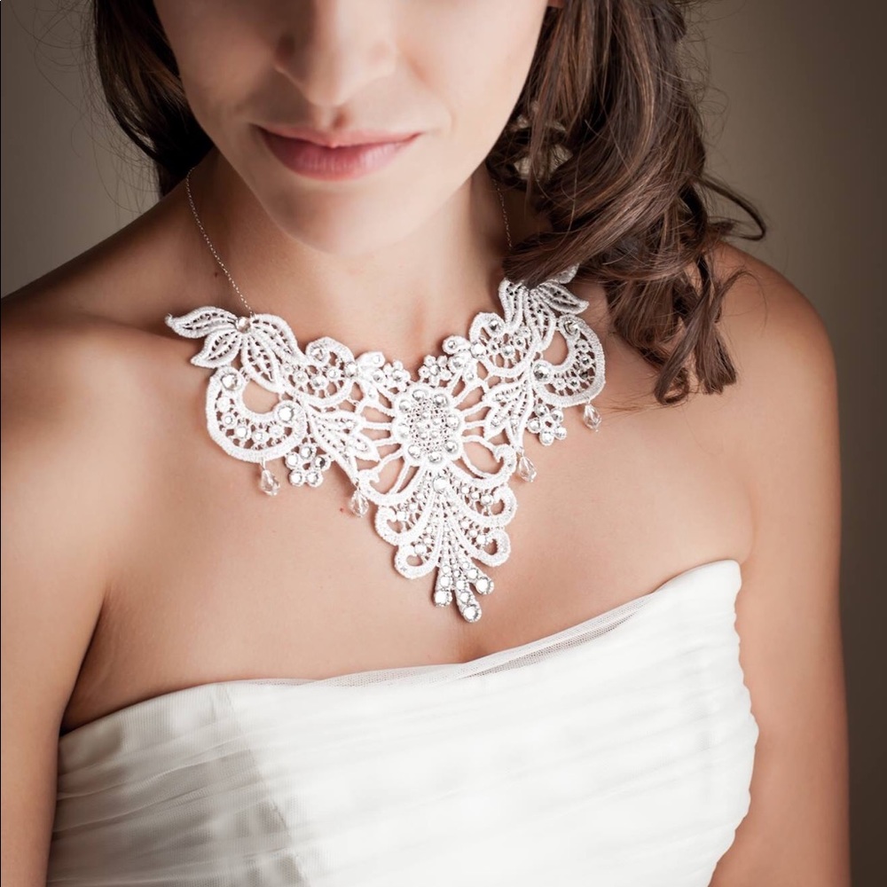 Swarovski Crystals and Lace Bridal Collar Necklace - Picture 3 of 10